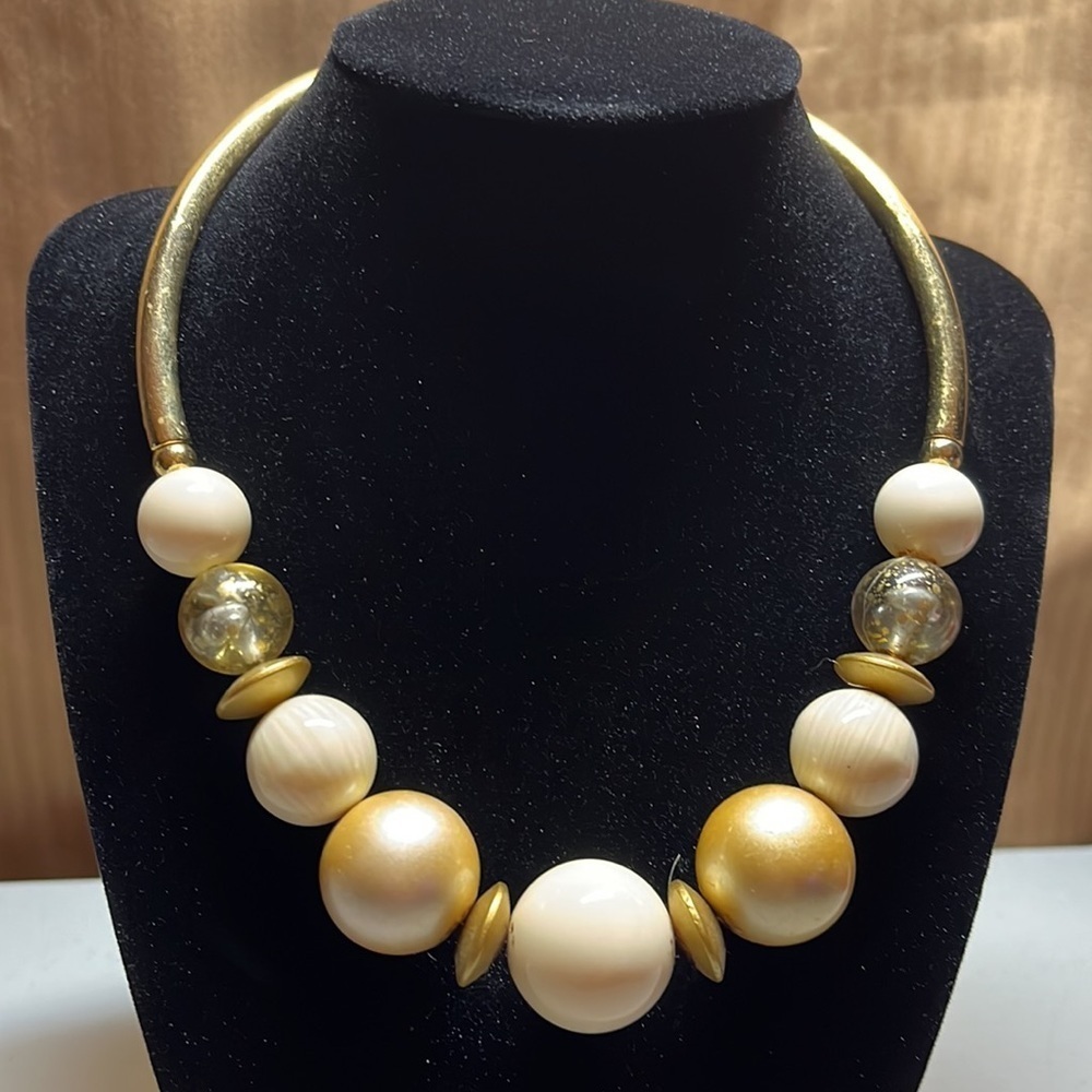 Vintage Gold tone half beaded necklace